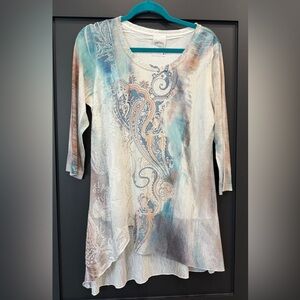 Fleur de Lis Multicolor Paisley Women's Tunic Top Size M